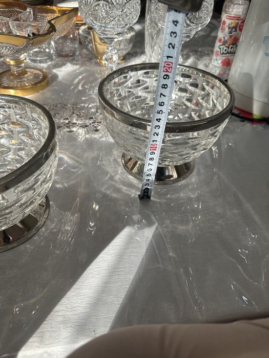 Хрусталь салатник с ободком металлическим