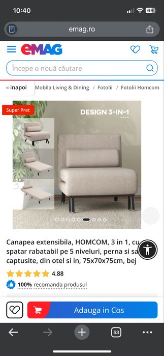 Fotoliu pat homcom 3 in 1 extensibil