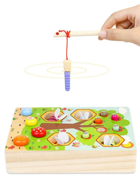 НОВО дървена игра за сръчност - кошер с пчелички + магнитни червейчета