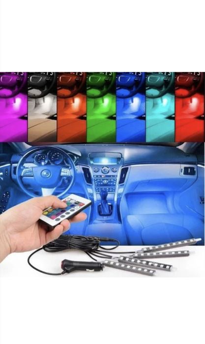 Kit 4 benzi 12LED RGB interior auto multicolore cu telecomanda,