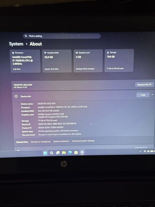 HP ZBook 15 G4 – i7 7820HQ / 32GB / SSD 256GB + 512GB / Quadro M1200 4GB