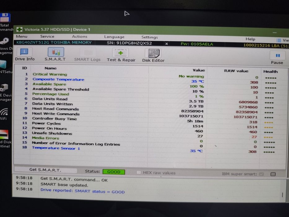 Ssd Toshiba 512gb 99%