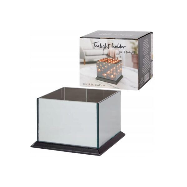 Огледален свещник с дървена подложка