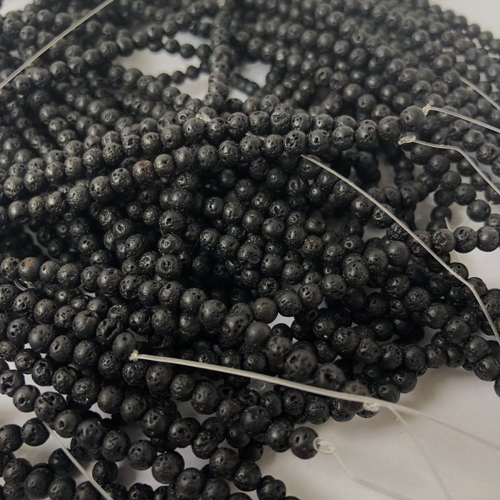 20 наниза вулканичен камък мъниста топче черен ~ 4мм