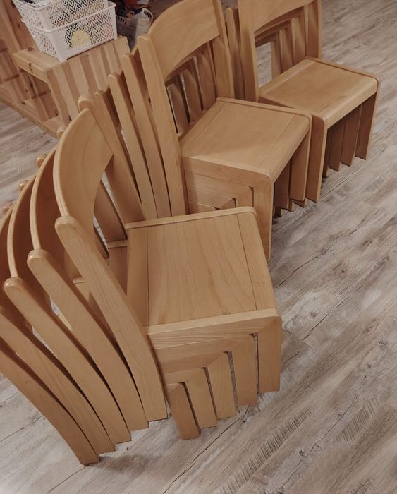 Scaun copii din lemn natural, gradinita