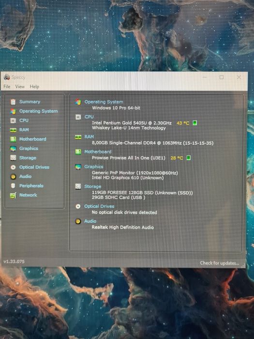All-in-One PC Prowise Intel Pentium Gold 5405u RAM 8 GB DDR4, SSD 128 GB, 21 inch, Full HD, Touchscreen