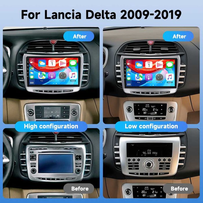 Мултимедия за Lancia Delta, Android, Навигация, Waze, Android Auto, Carplay, Андроид, двоен дин, 2009-2019 година