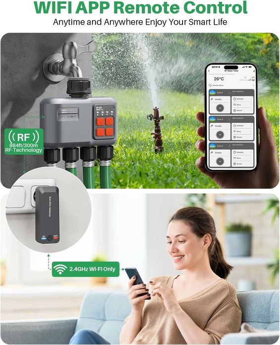 Johgee WiFi поливен таймер с 4 изхода и RF 300 м