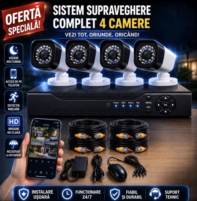 Vindem si Montam Camere Supraveghere Video KIT Complet 4/8/12 CAMERE