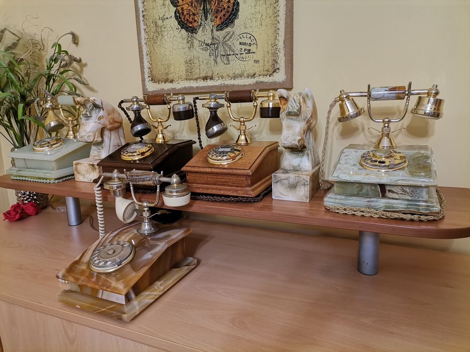 Нощна лампа Старинен ретро домашен телефон от бронз, мрамор и дърво