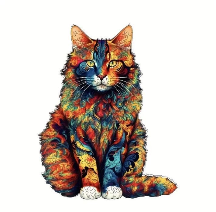 Красив дървен пъзел с котка. Голям размер.