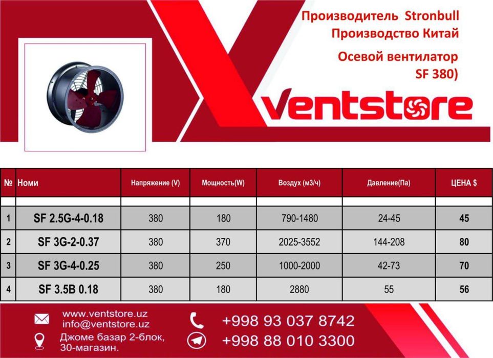 Осевой вентилатор POG (380) ventilyatsiya ventilyator kanalniy ulitka