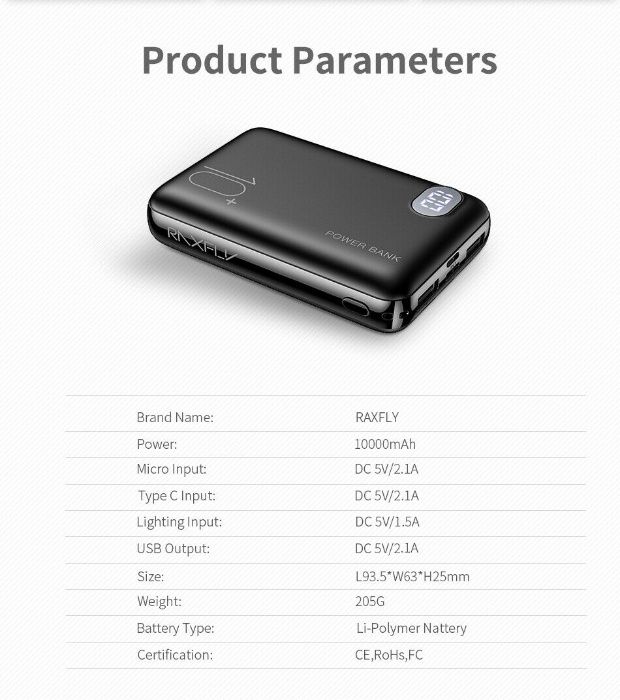 Acumulator telefon 10000 mAh, Bussines! 2 USB, Display, Led. Nou!