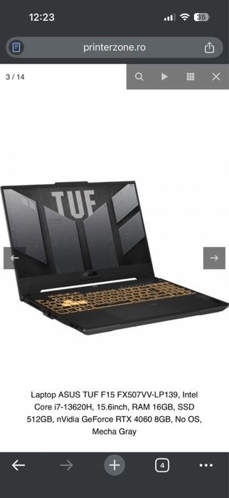 Vand laptop tuff f15