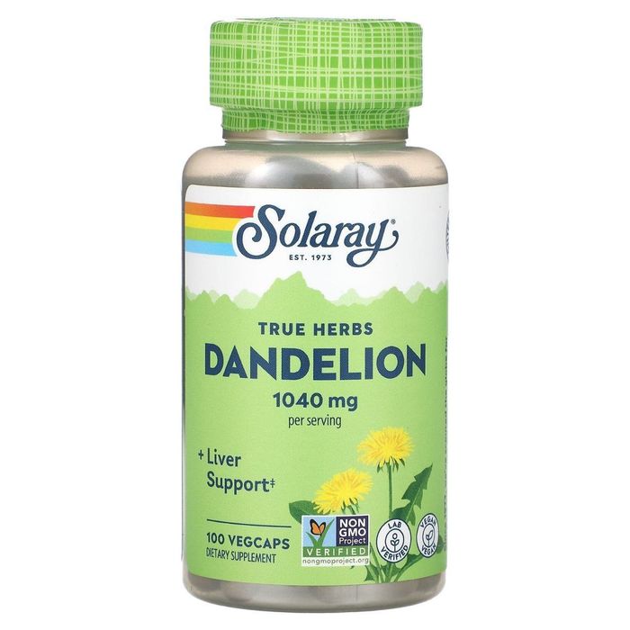 Одуванчик True Herbs Dandelion, Solaray 1040 мг(520мг на капсулу) 100