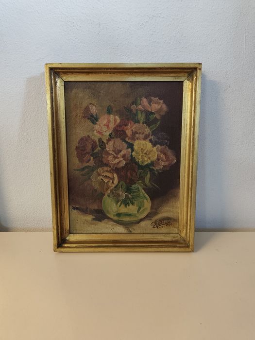 Много красива, стара картина с цветя. Масло.