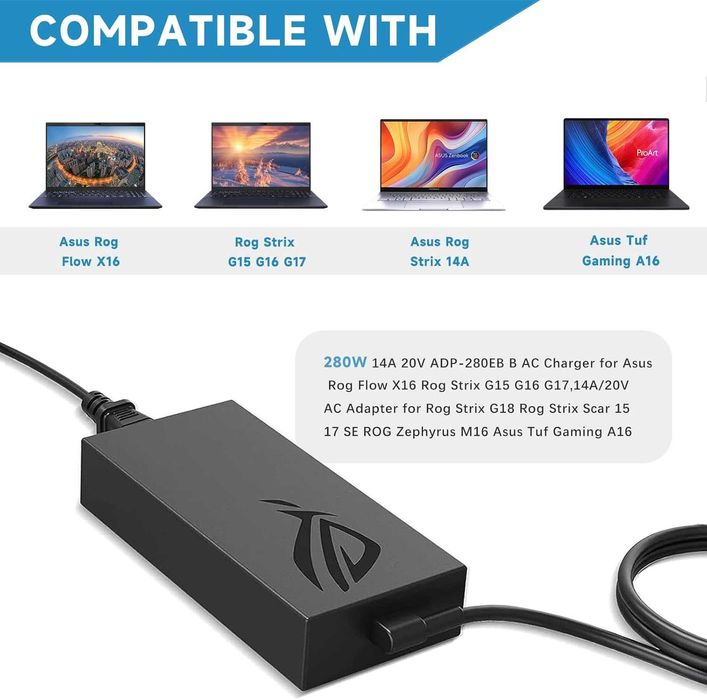 280W зарядно за лаптоп за Asus Rog Flow X16 Rog Strix G15 G16,14A/20V
