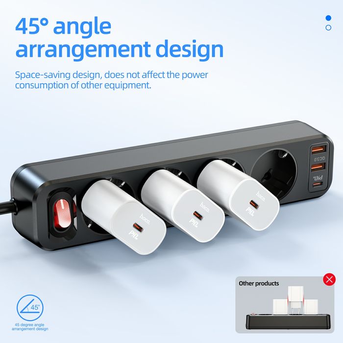 Hoco NS1 Сетевой фильтр PD 20W+QC 3.0 Type-C / USB Output 2+18W