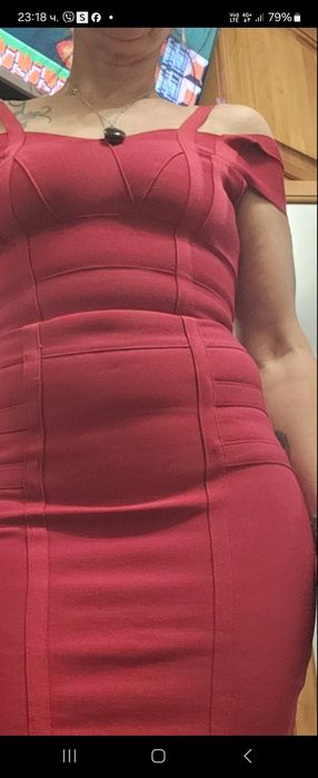 Червена рокля по тялото ,Бандажна