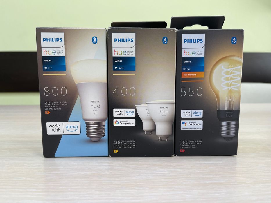 Philips Hue LED крушки –E27 White 9W 2× GU10 White Filament E27 A60 7W