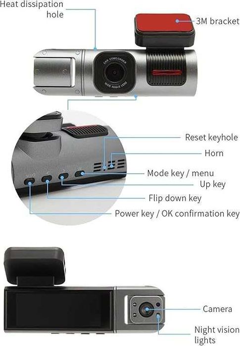 DazulI даш камера 3.16 инча с двоен обектив, Wifi, HD 1080P, GPS