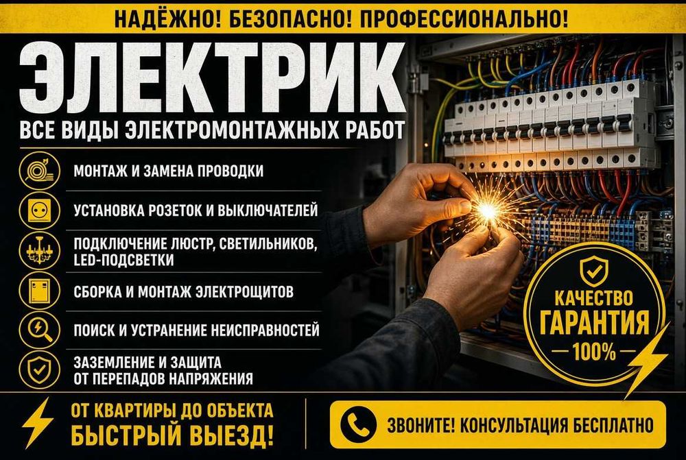 Электрик. Услуги электрика. Полный комплекс электромонтажных работ
