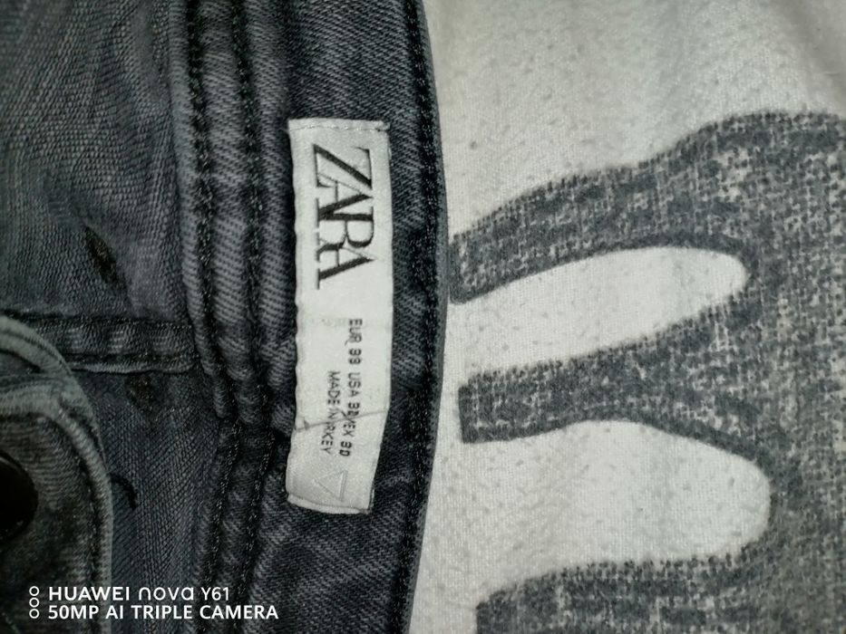 Дамски дънки сиви, Zara Jeans с накъсан ефект, размер 38