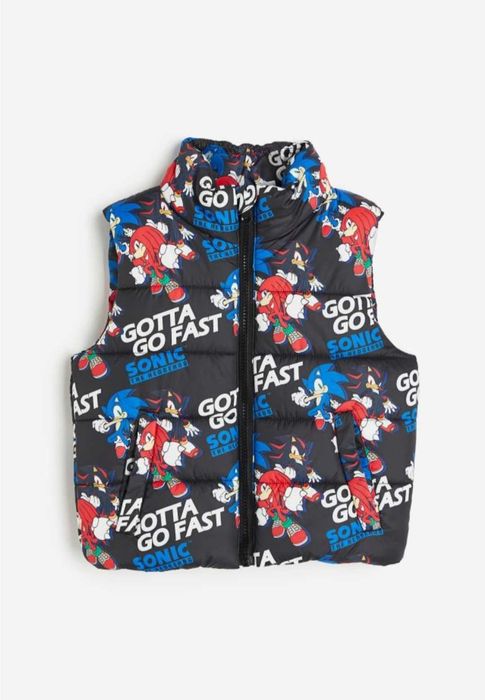 Детски елек НМ с принт Sonic, шушляков елек, капитониран елек, 98/104