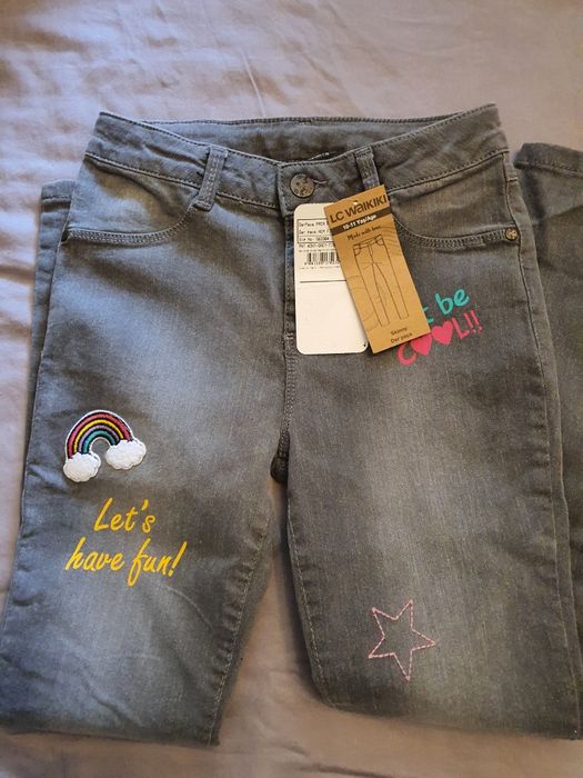 Pantaloni blugi, camasa raiat fete, 140-146, noi,  Reserved, Waikiki