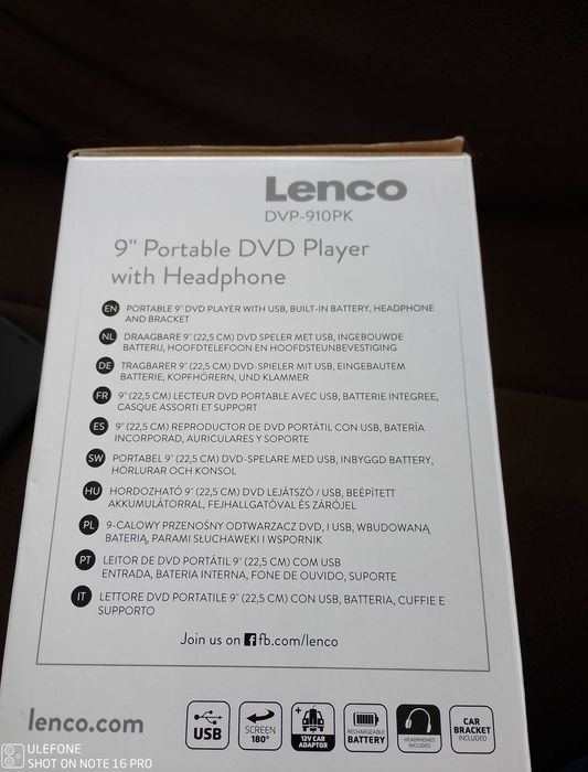 Player DVD copii portabil 9" Lenco DVP-910PK USB baterie priza 12V Nou