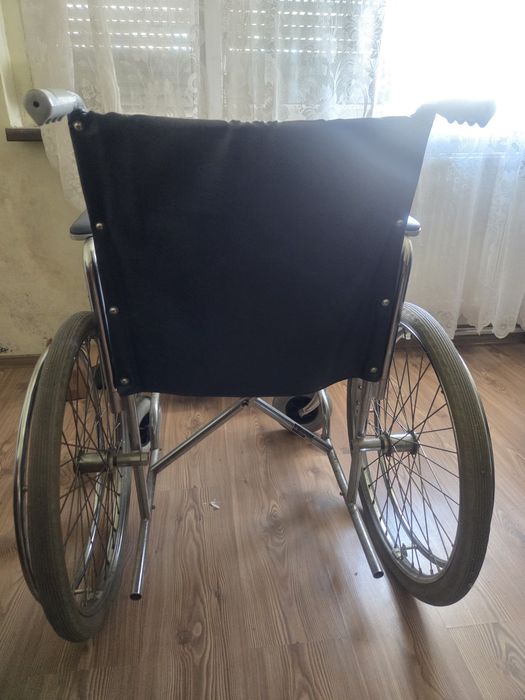 Fotoliu Rulant Pliabil Standard, Cadru din Oțel Cromat și Tapițerie din Piele Ecologică