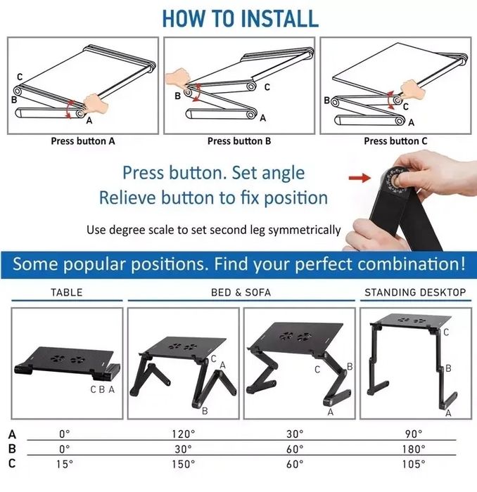 Masa laptop multifunctionala reglabila,2 ventilatoare