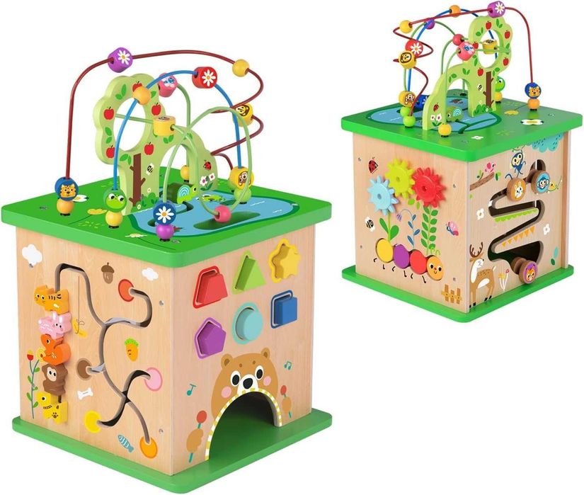 OOOK 5 в 1 Активен център,голям дървен куб за игра образователен пъзел