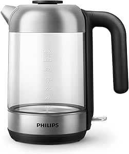 Стъклена кана Philips HD9339/80, 1,7 литра, LED осветление, защита от работа на сухо, подвижен микрофилтър, 2200 W