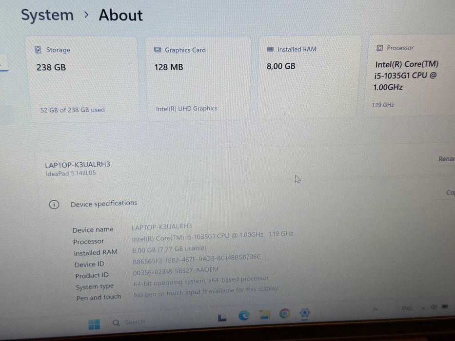 Lenovo Ideapad 5 14IIL05  I5-1035G1/8RAM/256GB SSD/Full HD