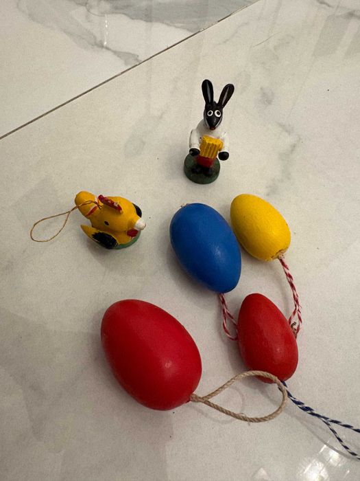 Figurine decorative lemn paste Germania anii 60 oua pasare iepure