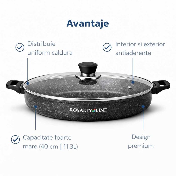 Oala joasa din aluminiu turnat cu acoperire marmura 40 cm Royalty Line