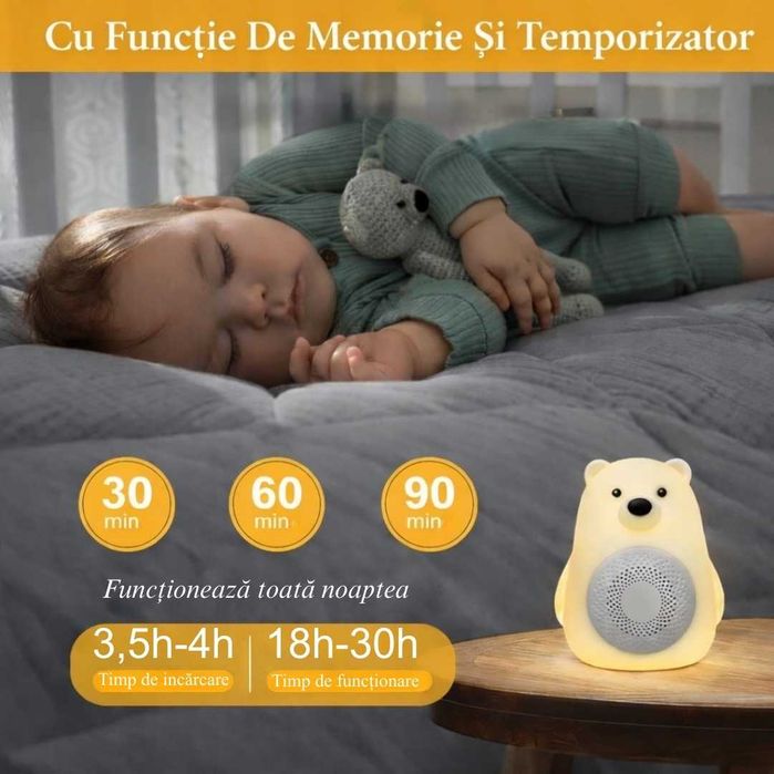 Dispozitiv Portabil/Lampa Veghe Ursulet Cu 30 Sunete Albe Si Naturale
