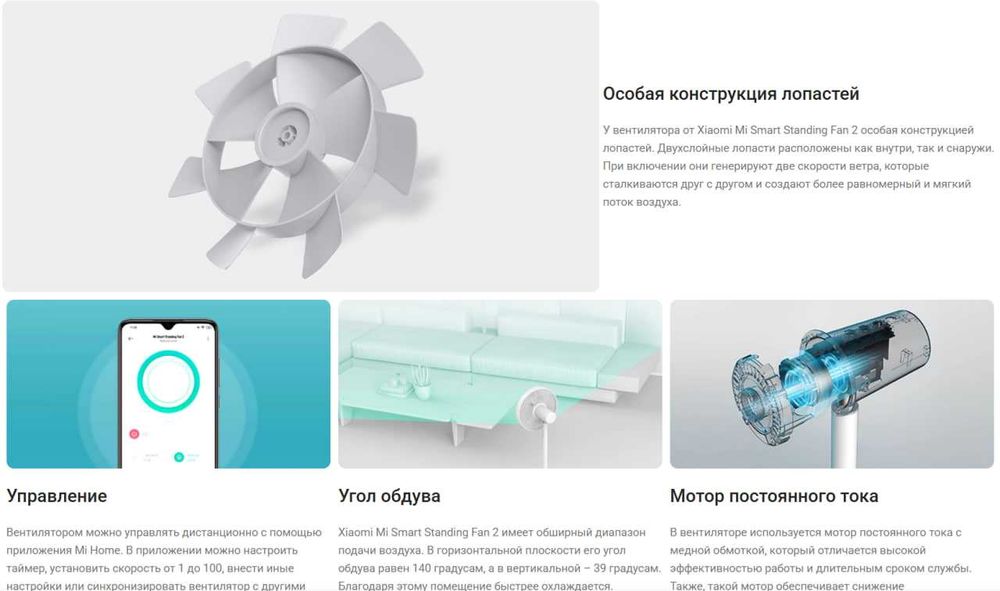 Умный Вентилятор Xiaomi Smart Fan 2  EU Глобальная Версия