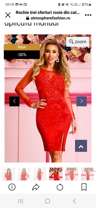 Rochie rosie catifea si dantela