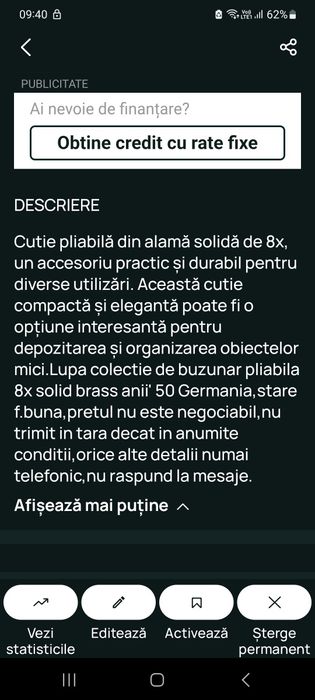 Folding solid brass -lupa