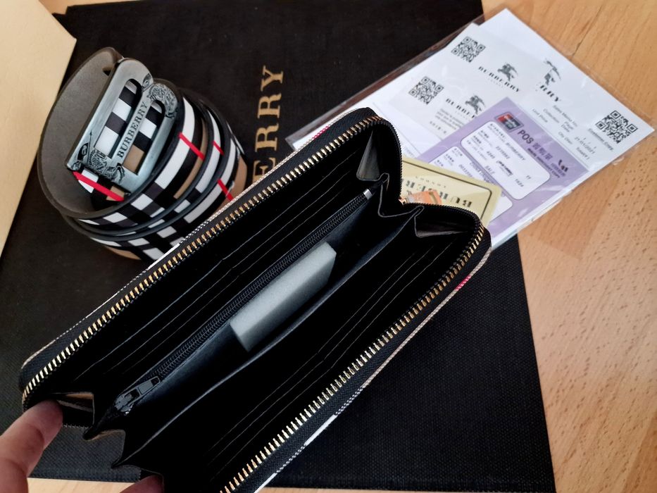 Curea+portofel Burbbery/set,logo metalic,saculet, etichetă