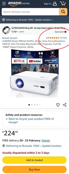 Смарт Проектор с Автофокус, Dolby Audio, HDR10 и Native 1080P, Aurzen