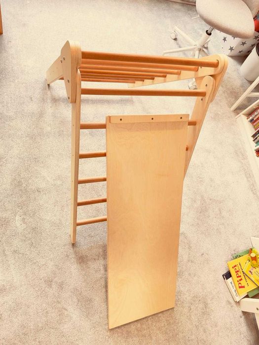 Set Montessori 3 in 1 Triunghi de Catarat, Lemn cu Tobogans Escalada