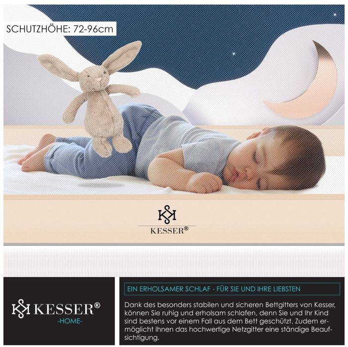 Защитна ограда за детско легло, размери 180 см x 44 см x 72-96 см