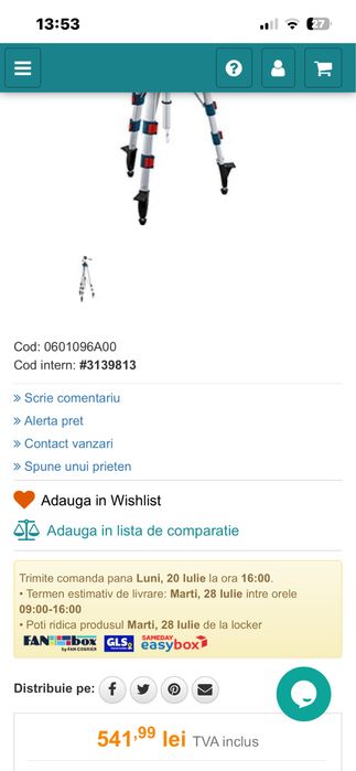 Trepied  Bosch BT 250-Sigilat (am si Nivele laser)