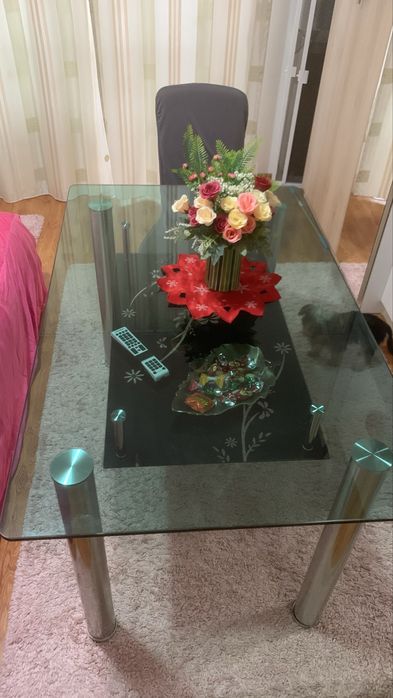 Vand masa sticla  bucatarie 130x80 cu polița tot din sticla jos