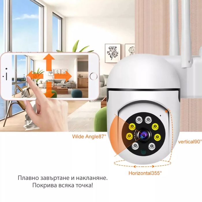 Вътрешна WiFi камера с микрофон, нощно виждане и следене на движение.