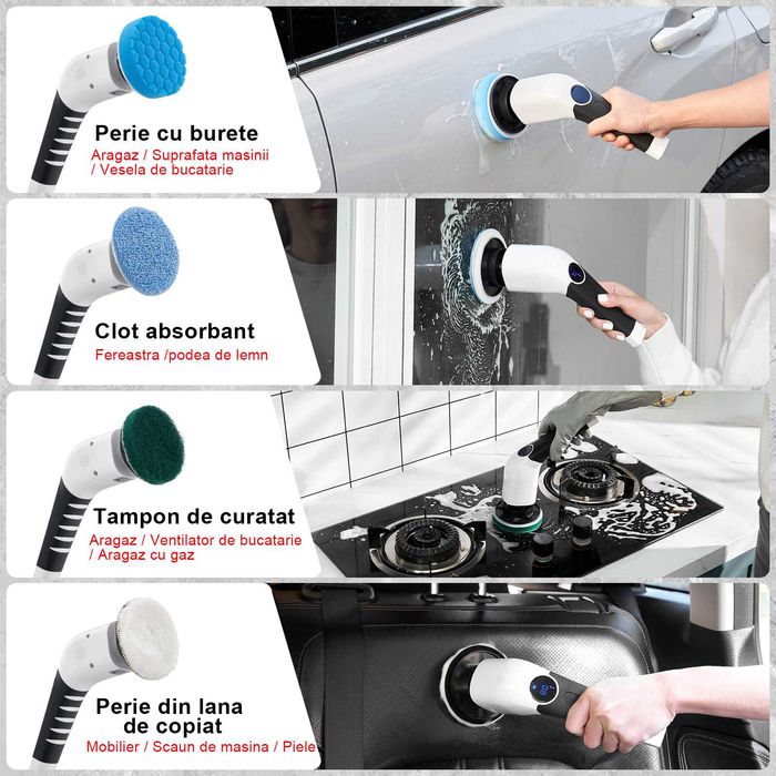 Mop Perie electrica de curatare, Keimi, 8 capete de perie inlocuibile,