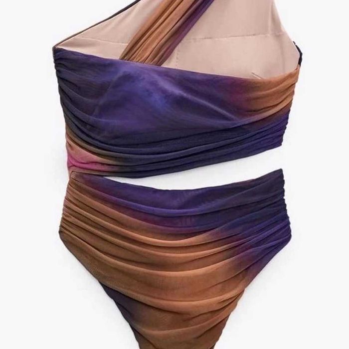Zara costum de baie intreg decupat la talie pastel ombre mov bej portocaliu
